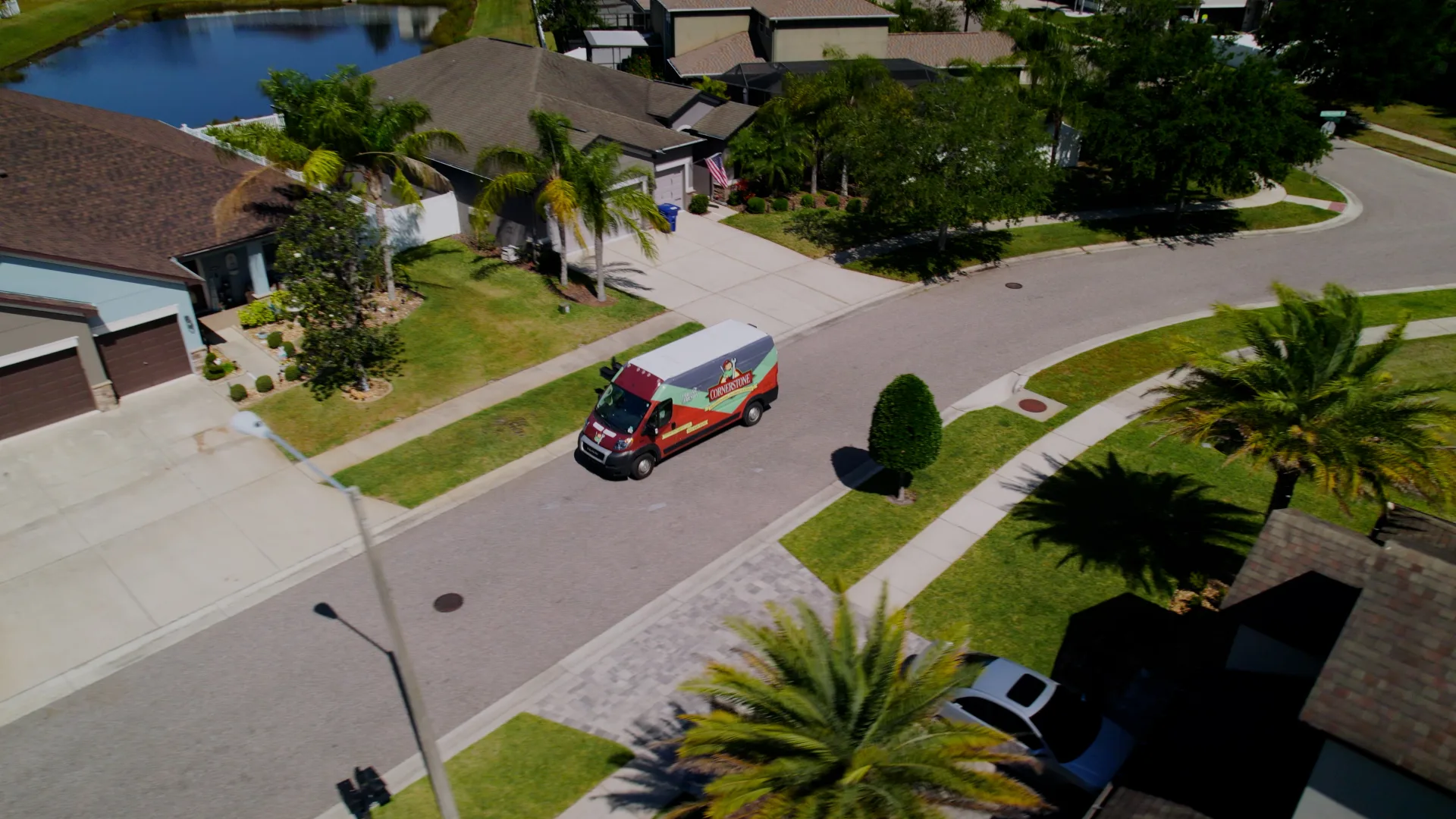 Cornerstone Pros service van in a Tampa Bay neighborhood