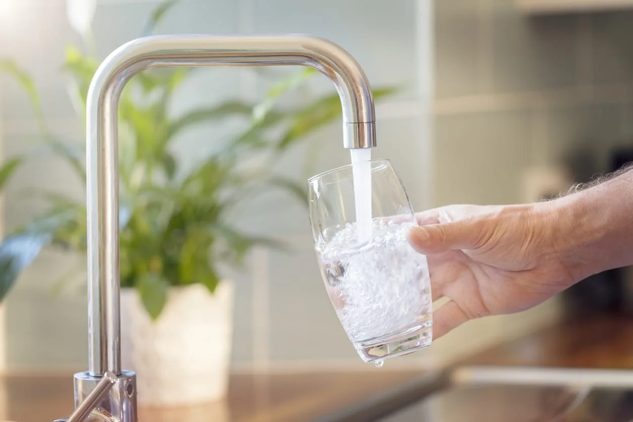 glass with clean drinking water